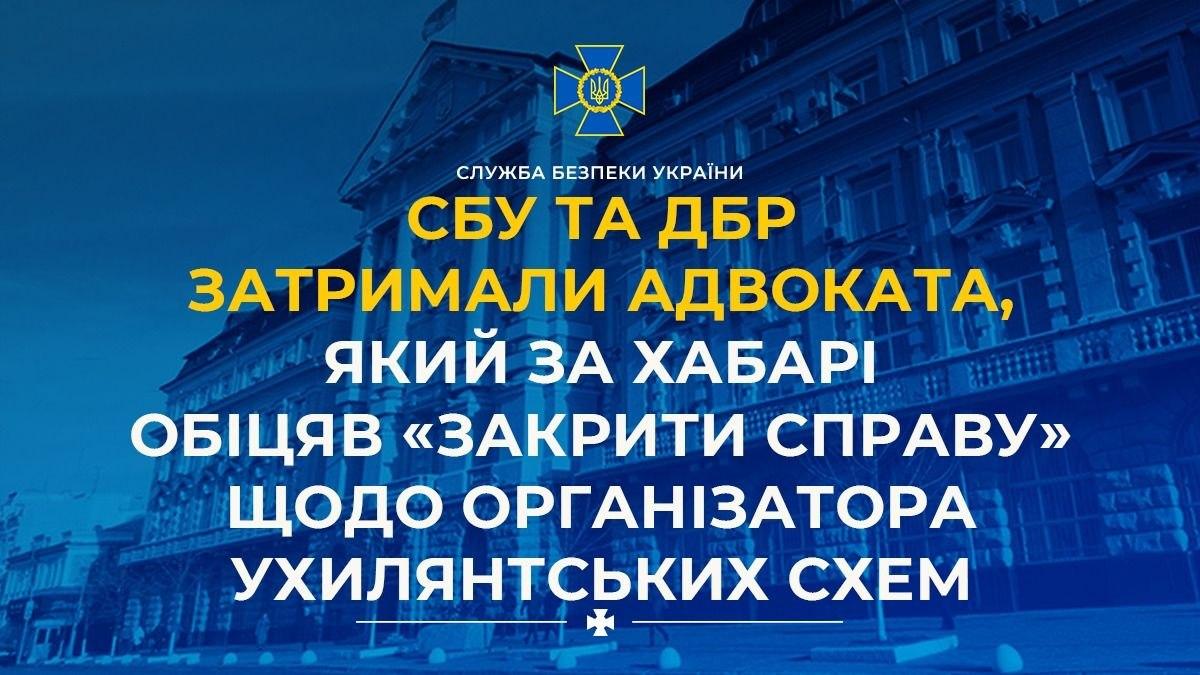 СБУ та ДБР затримали адвоката, який за $80 тисяч обіцяв «закрити справу» організатора ухилянтських схем