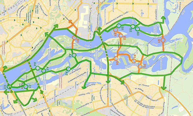 Схема велопешеходных мостов через Днепр – сеть маршрутов