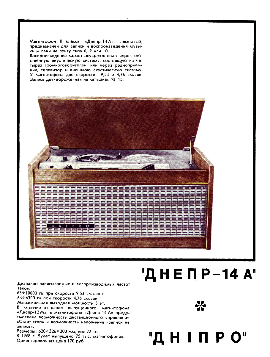 Рекламный плакат магнитофона «Дніпро»