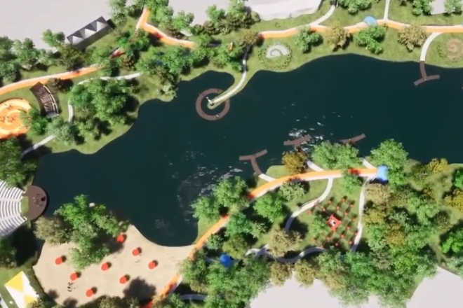 Тераса, фонтан та сцена. Яким буде оновлений парк біля озера Жандарка (ВІДЕО)