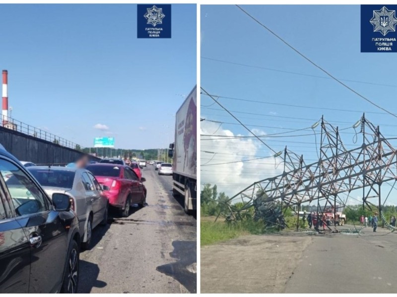 На Південному мосту шість автівок потрапили в аварію, а на Пухівській впала електроопора