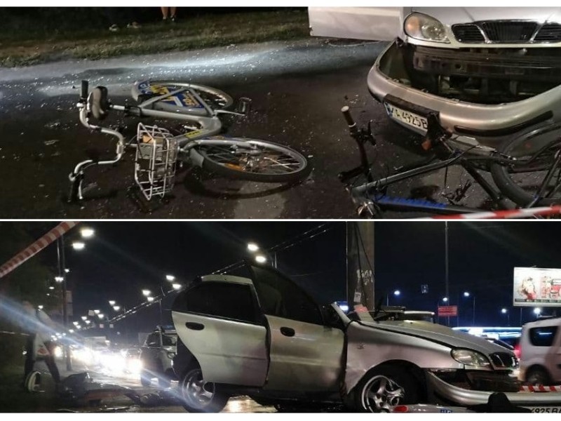 На Троєщині некерований Lanos збив велосипедистів та втаранився в стовп – водій загинув
