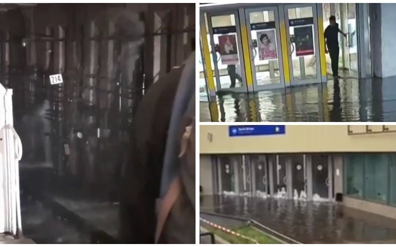 Вода водоспадом ллється на рейки метро: станцію “Героїв Дніпра” затопило (ВІДЕО)