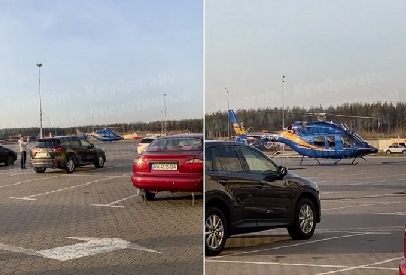 На автостоянку київського ТРЦ приземлився гелікоптер (ВІДЕО)