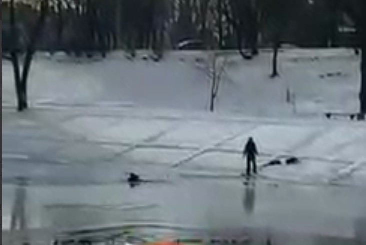 На Русанівці під лід провалився пес і дитина, яка кинулася його рятувати (ВІДЕО)