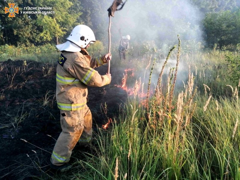 В Обухівському районі рятувальники ліквідували загорання трав’яного настилу
