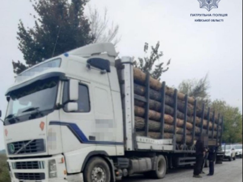 На Київщині зупинили фуру, яка перевозила лісопродукцію без документів
