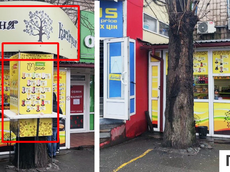 З двох локацій  і дерева у Києві прибрали 66 незаконних вивісок і рекламних засобів