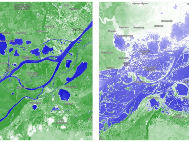 Науковці на основі даних космічного знімання провели дослідження наслідків руйнування Каховської ГЕС