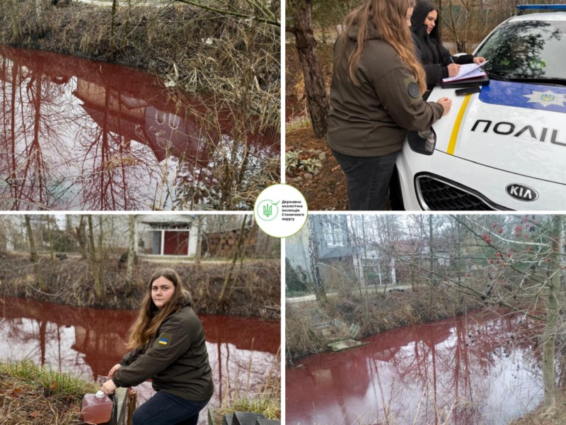 В одному з сел Обухівського району водойма стала “кольору фламінго”